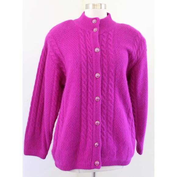 Vtg 90s Berry Magenta Lambswool Angora Rabbit Hair Sweater Jacket Cardigan Sz XS - Picture 1 of 6